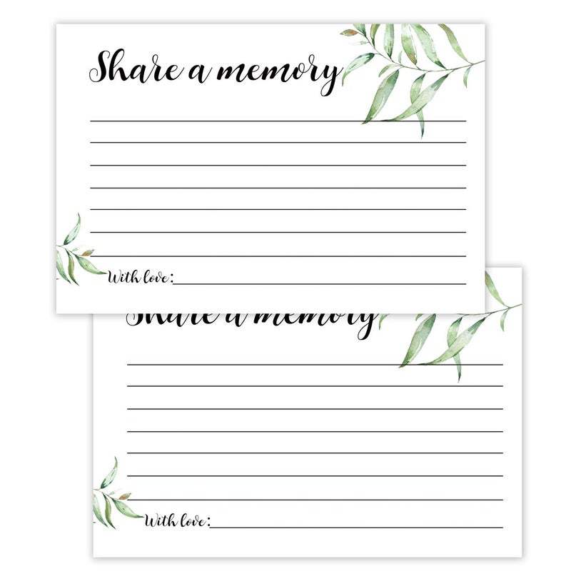 Giftideaworkshop 50 Greenery Share A Memory Cards for Celebration of Life Birthday Anniversary Memorial Funeral Graduation Bridal Shower Game, Guest Book Ideas, and Alternatives.4x6 Inches. - Image 1